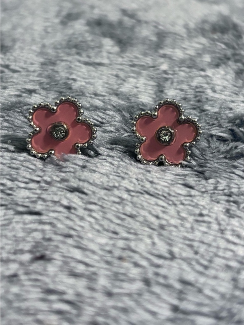 Stainless Steel Pink Clover Flower Stud Earrings - Silver-Tone Floral Earrings
